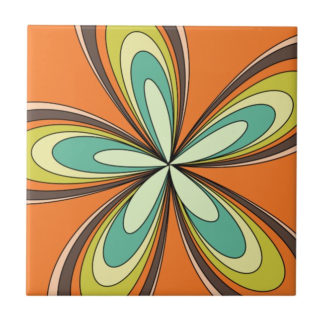 Groovy 60s 70s Hippie Flower Orange Retro Daisy Ceramic Tile (Front)