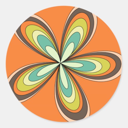 Groovy 60s 70s Hippie Flower Orange Retro Daisy Classic Round Sticker