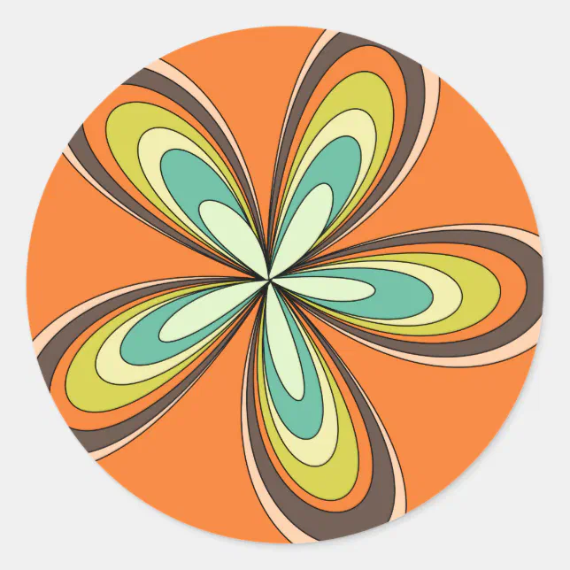 Groovy 60s 70s Hippie Flower Orange Retro Daisy Classic Round Sticker ...