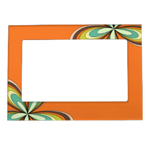 Groovy 60s 70s Hippie Flower Orange Retro Daisy Magnetic Photo Frame