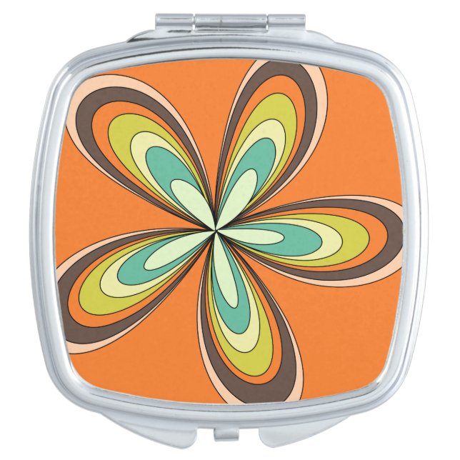 Groovy 60s 70s Hippie Flower Orange Retro Daisy Mirror For Makeup (Front)
