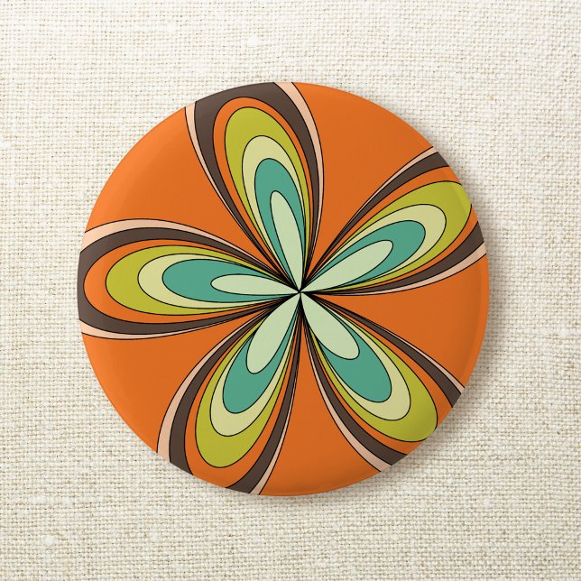 Groovy 60s 70s Hippie Flower Orange Retro Daisy Pinback Button (Creator Uploaded)