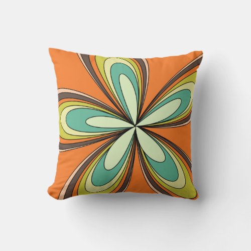 Groovy 60s 70s Hippie Flower Orange Retro Daisy Throw Pillow