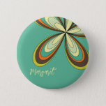 Groovy 60s 70s Hippie Flower Turquoise Daisy Name Button