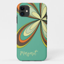 Groovy 60s 70s Hippie Flower Turquoise Daisy Name iPhone 11 Case