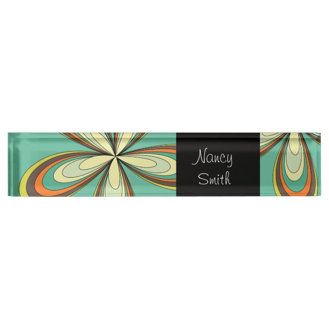 Groovy 60s 70s Hippie Flower Turquoise Daisy Name Name Plate (Front)