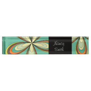 Groovy 60s 70s Hippie Flower Turquoise Daisy Name Plate