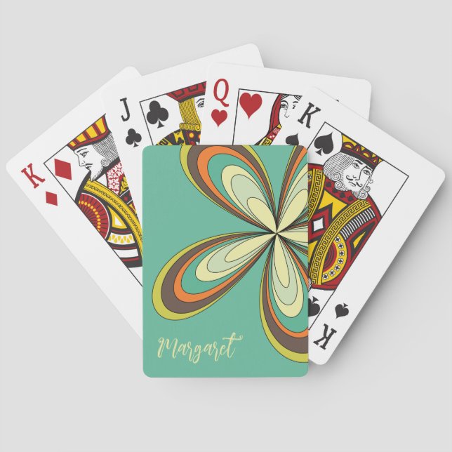 Groovy 60s 70s Hippie Flower Turquoise Daisy Name Poker Cards (Back)