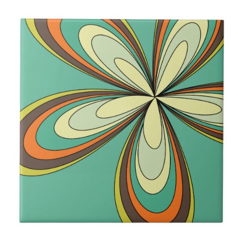 Groovy 60s 70s Hippie Flower Turquoise Retro Daisy Ceramic Tile