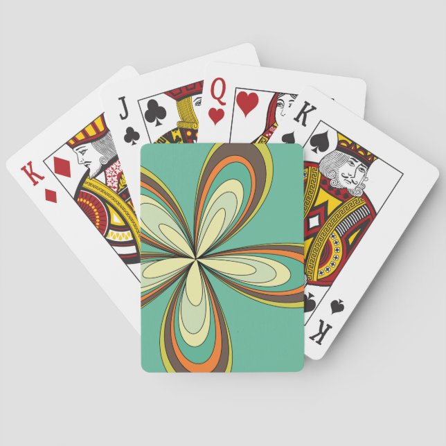 Groovy 60s 70s Hippie Flower Turquoise Retro Daisy Poker Cards (Back)