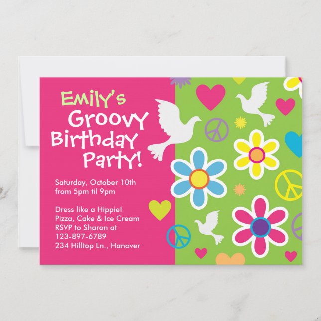 Groovy 60's birthday party invitations (Front)
