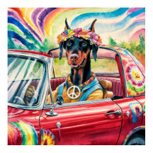 Groovy 60s Dobermann in Red Convertible