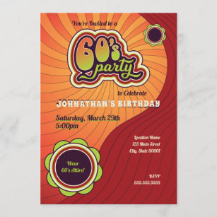 Kaleidoscope Birthday 60's Hippie Groovy Retro Party Invitations w/Envelopes 