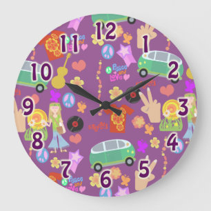 Groovy 60's Purple Love Pattern Large Clock