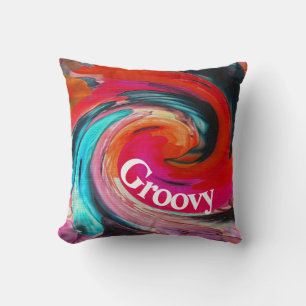 Groovy 60's Retro Bright Swirled Tie Dye Colorful Throw Pillow