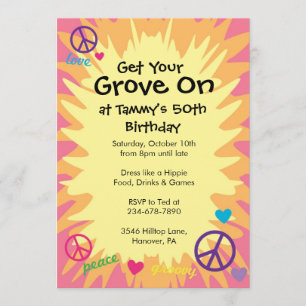Groovy 60's theme party invitations