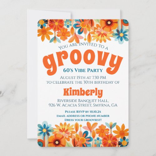 Groovy 60s Vibe Floral Retro Birthday Invitation