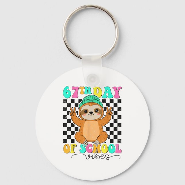 Groovy 67 Days Of School Funny 67 Students Peace S Keychain (Front)