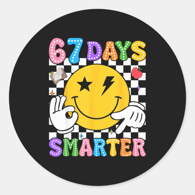 Groovy 67th Day Of School Shirt 67 Days Smarter Te Classic Round Sticker (Front)