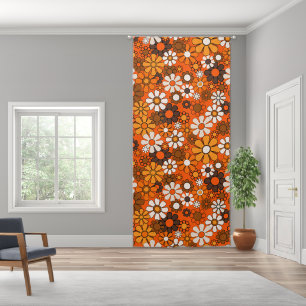 Groovy 70s Autumn Retro Floral Pattern Orange Blackout Curtains