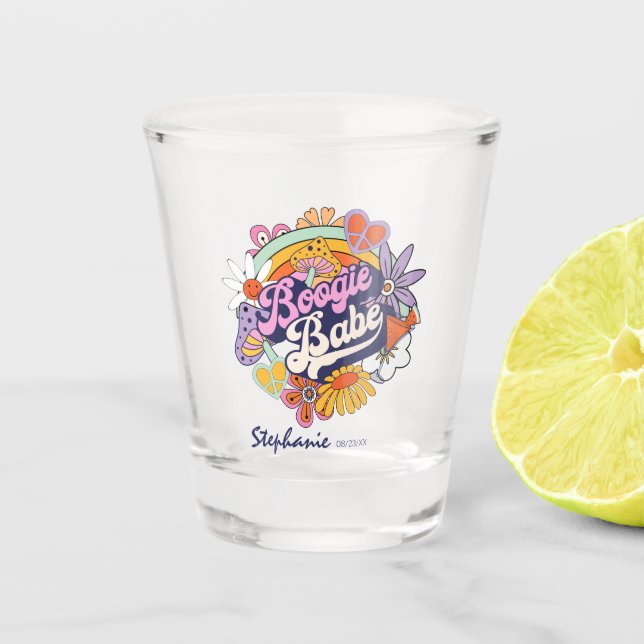 Groovy 70s Bachelorette Boogie Babe ID929 Shot Glass (Front)