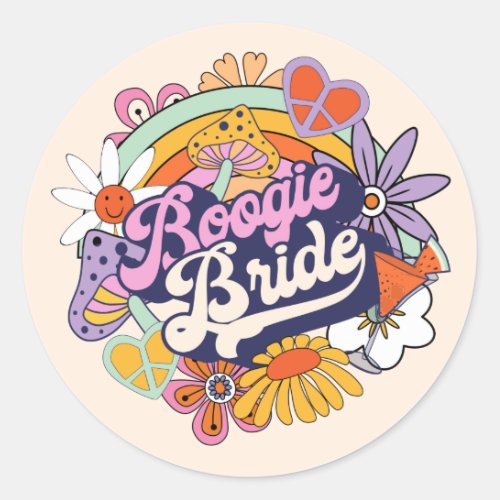 Groovy 70s Bachelorette Boogie Bride ID929  Classic Round Sticker
