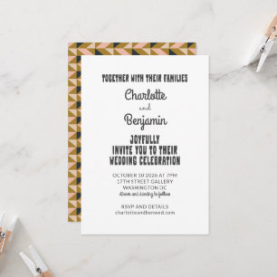 Groovy 70s Black Gold All-in-One Retro Wedding Invitation