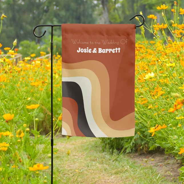 Groovy 70s Burnt Orange Wedding Welcome Garden Flag (Creator Uploaded)