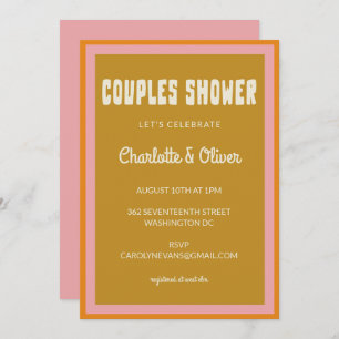 Groovy 70s Colorful Pink Mustard Couples Shower Invitation