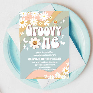 Groovy 70s Daisy First Birthday Invitation