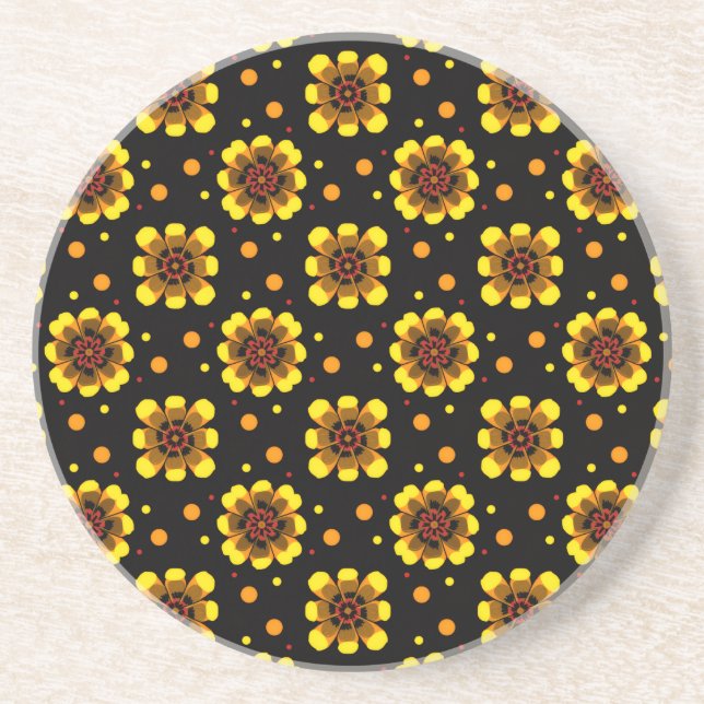 Groovy 70s Daisy Flower Power Pattern Coaster (Front)