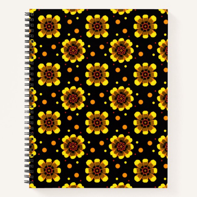 Groovy 70s Daisy Flower Power Pattern Notebook (Front)
