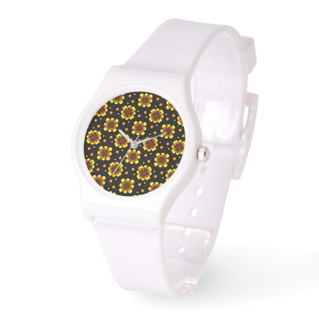 Groovy 70s Daisy Flower Power Pattern Watch (Angle)