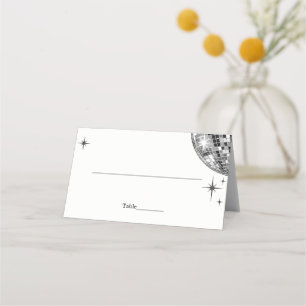 Groovy 70s Disco Ball Black and White Wedding  Place Card