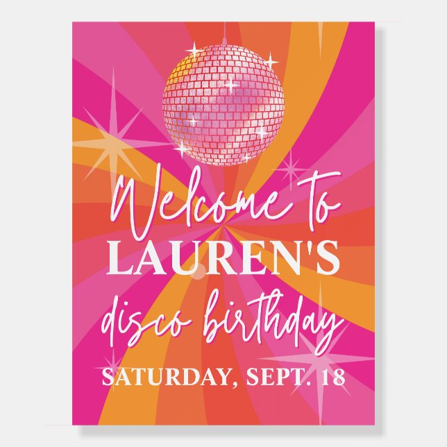 Groovy 70s Disco Birthday Party Welcome Sign, SARA Foam Board (Front)