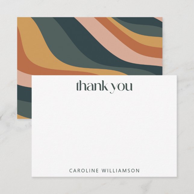 Groovy 70s Earthy Boho Abstract Stripes Custom Thank You Card (Front/Back)