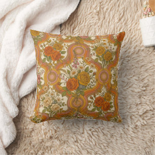 Groovy 70s Floral Seamless Pattern Bohemian Warm Throw Pillow