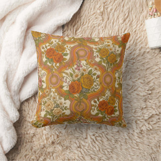 Groovy 70s Floral Seamless Pattern | Bohemian Warm Throw Pillow