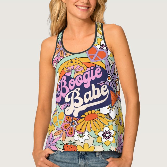 Groovy 70s Flower Power Boogie Babe ID929 Tank Top (Front)