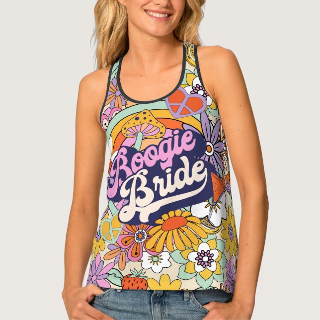 Groovy 70s Flower Power Boogie Bride ID929 Tank Top (Front)