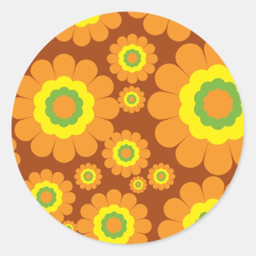 Groovy 70s Flowers Classic Round Sticker