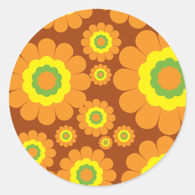 Groovy 70's Flowers Classic Round Sticker (Front)