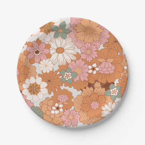 Groovy 70s Hippie Floral Baby Shower Paper Plates
