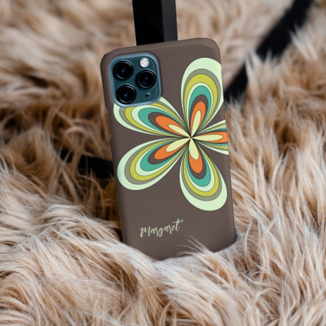 Groovy 70s Hippie Flower Brown Retro Daisy Name Case-Mate iPhone Case (Creator Uploaded)