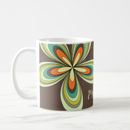 Groovy 70s Hippie Flower Brown Retro Daisy Name Coffee Mug