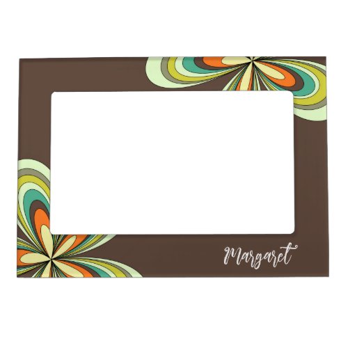 Groovy 70s Hippie Flower Brown Retro Daisy Name Magnetic Frame