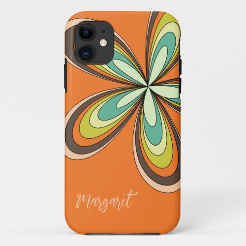Groovy 70s Hippie Flower Orange Retro Daisy Name iPhone 11 Case