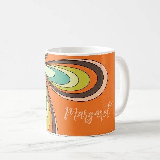 Groovy 70s Hippie Flower Orange Retro Daisy Name Coffee Mug (Front Right)