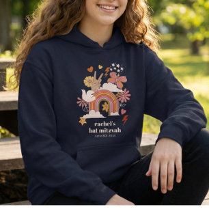 Groovy 70s Hippie Peace Bat Mitzvah Custom Favor Hoodie