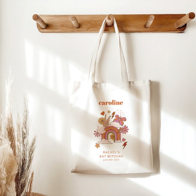 Groovy 70s Hippie Peace Orange Bat Mitzvah Custom Tote Bag (Creator Uploaded)